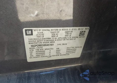 2014 Chevrolet Silverado 1500 1Lt z USA, uszkodzony, nr VIN 3GCPCREC6EG457881